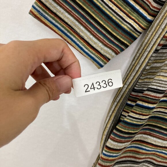 New Cyrus Large Multi Color Striped Stretch knit 3/4 Sleeve Casual Blouse - Picture 8 of 8